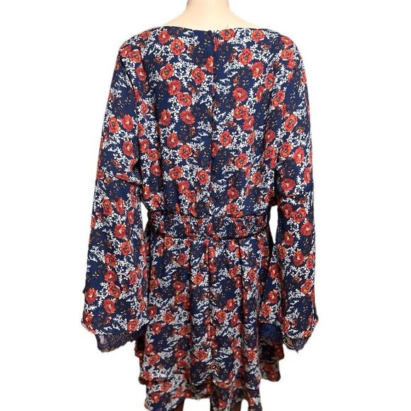 A Beautiful Soul Boho Floral Dress L Navy Red Bell Sleeve Flowy - Picture 6 of 10